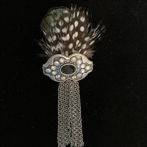 Steam Punk Brooch Pin with Feathers and Chains- 4"